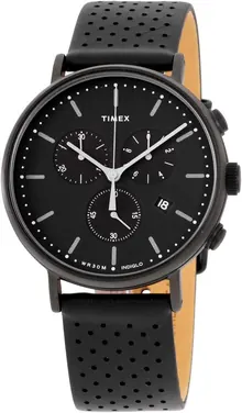 Timex Men's Fairfield Chrono 41mm Watch – All Black with Genuine Leather Strap