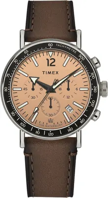 Timex Men's Waterbury Standard 43mm Watch: Brown Strap, Rose Gold Dial