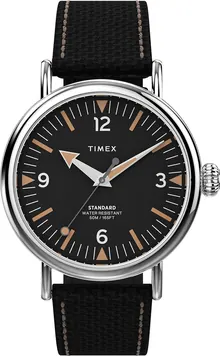 Timex Men's Standard 40mm Watch – Silver-Tone Case Black Dial