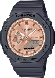 G-Shock Casio Analog-Digital Pink Gold-Tone Dial Black Resin Strap Watch - GMAS2100MD1A