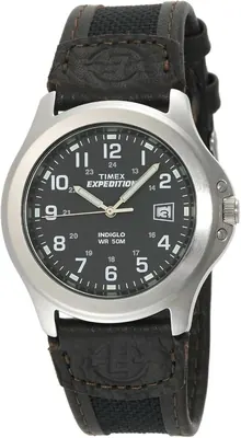 Timex Men's T40091 Expedition Metal Field Black/Brown Nylon/Leather Strap Watch