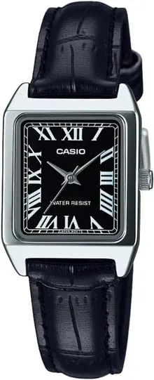 Casio LTP-V007L-1B Women's Rectangular Leather Strap Roman Black Dial Dress Watch