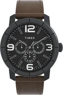 Timex Men's Mod 44mm Watch - Brown Strap Black Dial Black Case