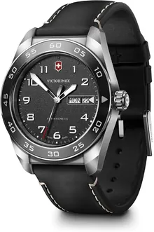 Victorinox Swiss Army Quartz Black Dial Black Leather Strap Watch 42mm - 242041