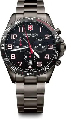 Victorinox FieldForce Sport Chrono Black Dial Black Stainless Steel Bracelet Watch 42mm - 241890