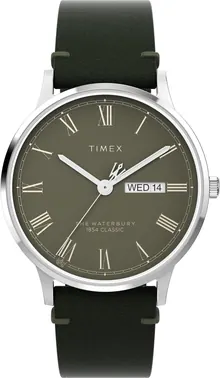 Timex Men's Waterbury Classic 40mm Watch - Green Strap Green Dial Stainless Steel Case