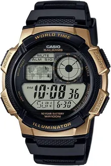 Casio AE1000W Series Men's Digital Watch - Black/Gold