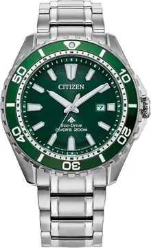 Citizen Men's Eco-Drive Promaster Dive Watch, Silver-Tone Stainless Steel, Green Dial