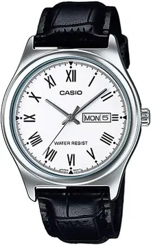 Casio MTP-V006L-7B Men's Leather Band White Roman Dial Day Date Watch