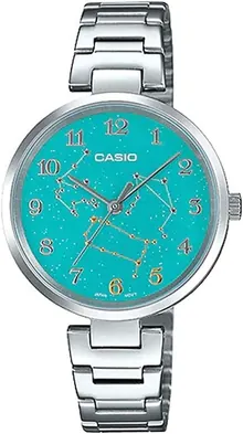 Casio LTP-E07D-3A Women's Stainless Steel Green Gemini Zodiac Motif Dial Analog Watch