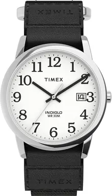 Timex Men's Easy Reader 35mm Watch – Silver-Tone Case White Dial with Black FastWrap Strap