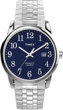 Timex Men's Easy Reader Classic 38mm Watch - Silver-Tone Expansion Band, Blue Dial