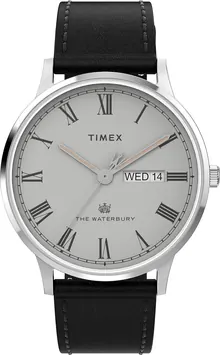 Timex Men's Waterbury Classic 40mm Watch - Black Strap Gray Dial Stainless Steel Case