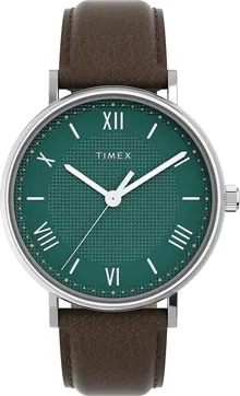 Timex Men's Southview 41mm Watch - Brown Strap, Green Dial, Silver-Tone Case