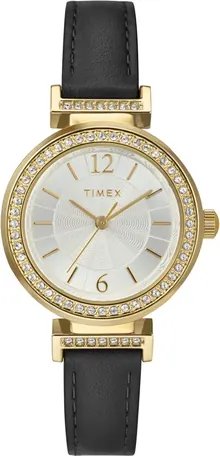 Timex Women's Dress 31mm Watch - Black Strap Silver-Tone Dial Gold-Tone Case