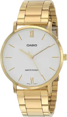 Casio MTP-VT01G-7B Men's Gold Tone Stainless Steel Minimalistic White Dial 3-Hand Analog Watch