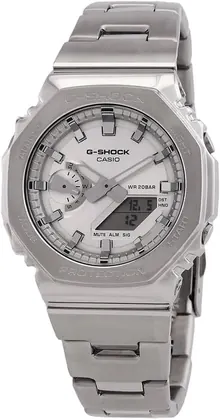 Casio G-Shock Octagonal Silver Dial Stainless Steel Watch GM2110D-7A