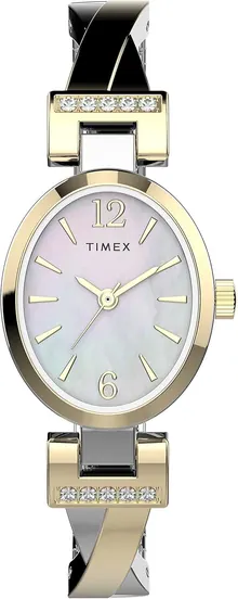 Timex Women's Dress Stretch Bangle 21mm Watch – Gold-Tone Case Mother-of-Pearl Dial