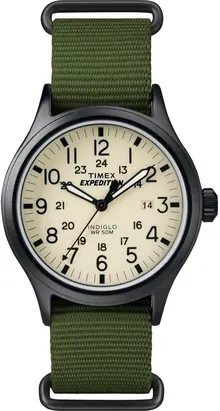 Timex Men's Expedition Scout 40mm Watch – Black Case Cream Dial with Green Fabric Strap