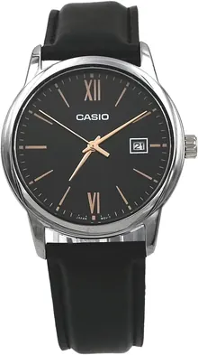 Casio MTP-V002L-1B3 Men's Standard Dress Analog Black Leather Band Silver Dial Date Watch