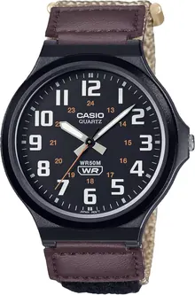 Casio MW240B-5BV Standard Classic Tan Velcro Strap Black Dial Watch