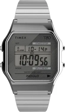 Timex T80 34mm Watch – Silver-Tone with Stainless Steel Expansion Band