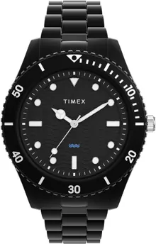 Timex Men's Trend 42 mm Watch, Tide Ocean Material Bracelet Black Dial Black Case
