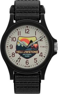 Timex Unisex Yellowstone National Park 40mm Watch - Black Fastwrap Cream Dial Black Case