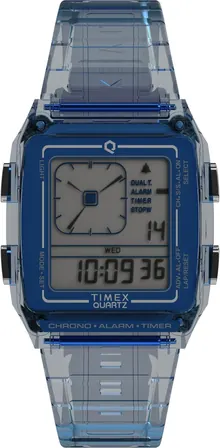 Timex Unisex Q LCA 35mm Watch - Blue Strap Digital Dial Blue Case