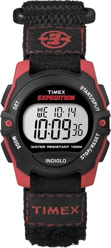 Timex Unisex T49956 Expedition Mid-Size Digital CAT Black/Red Fast Wrap Velcro Watch
