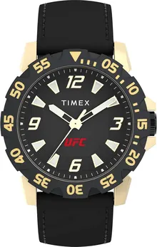 Timex UFC Men's Champ 42mm Watch - Black Strap Black Dial Gold-Tone Case