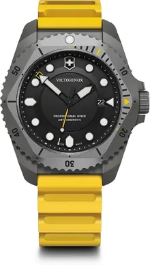 Victorinox Dive Pro Quartz Black Dial Yellow Rubber Strap Watch 43mm