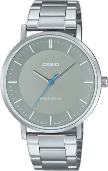 Casio MTP-VT04D-8E Men's Minimalistic Stainless Steel Gray Concave-Shaped Dial 3-Hand Analog Watch