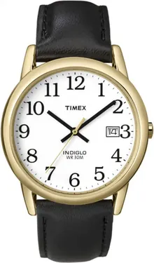 Timex Men's Easy Reader 35mm Watch – Gold-Tone Case White Dial with Black Leather Strap