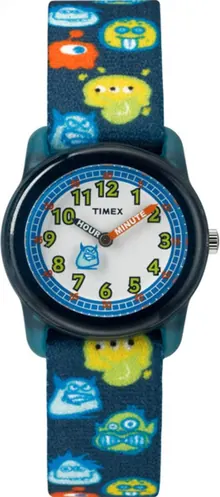 Timex Boys TW7C25800 Time Machines Black/Monsters Elastic Fabric Strap Watch