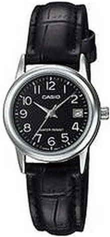 Casio #LTP-V002L-1B Women's Standard Analog Leather Band Black Dial Date Watch