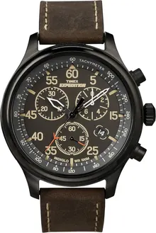 Timex Men’s T49905 Expedition Field Chronograph Black/Brown Leather Strap Watch