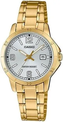 Casio LTP-V004G-7B2 Women's Gold Tone Stainless Steel Silver Dial Date Dress Watch