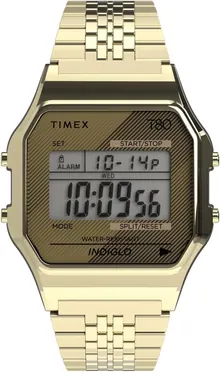 Timex T80 34mm Watch – Gold-Tone with Stainless Steel Bracelet
