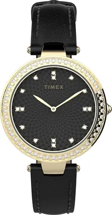 Timex Women’s Adorn 32mm Watch - Black Dial Gold-Tone Case Black Strap