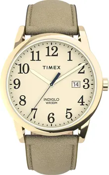 Timex Women's Easy Reader 38mm Watch – Gold-Tone Case Cream Dial with Leather Strap