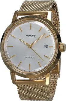 Timex Men's Marlin Automatic 40mm Watch – Silver-Tone Dial with Gold-Tone Case & Stainless Steel Mesh Bracelet