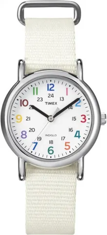 Timex Women's T2N837KW Weekender Watch with White Nylon Band