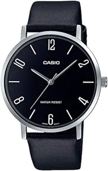 Casio MTP-VT01L-1B2 Men's Minimalistic Black Dial Black Leather Band Analog Watch