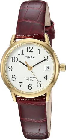 Timex Women's Easy Reader 25mm Watch – Gold-Tone Case with Burgundy Leather Strap