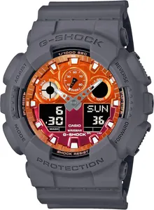 Casio G-Shock Flames of Color Gray Resin Orange Dial Watch GA100FL-8A