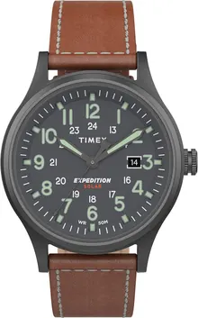 Timex Men's TW4B18400 Expedition Scout Solar 40mm Brown/Gunmetal Leather Strap Watch