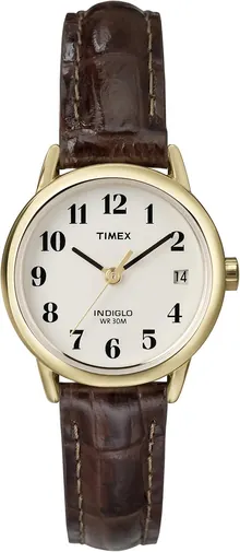 Timex Women's Easy Reader 25mm Watch – Gold-Tone Case Natural Dial with Brown Croco Leather Strap