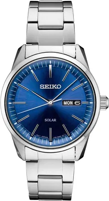 Men's Silver Tone Stainless Steel Blue Dial Watch - Seiko SNE525