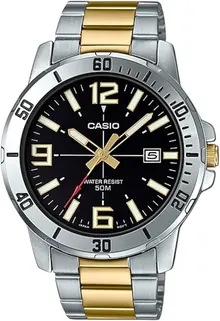Casio MTP-VD01SG-1BV Men's Two Tone Stainless Steel Black Dial Casual Analog Sporty Watch